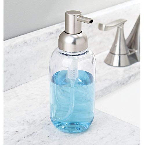 mDesign Refillable Liquid Soap Dispenser - Clear/Brushed, 2 Pack