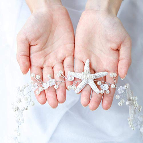 CASDRE Starfish Pearl Hair Vine - Mermaid Tassel Bridal Headband