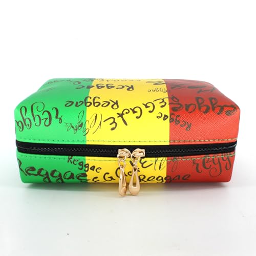 Reggae Style Makeup Bag for Women Travel Toiletry Organizer Waterproof PU Leather
