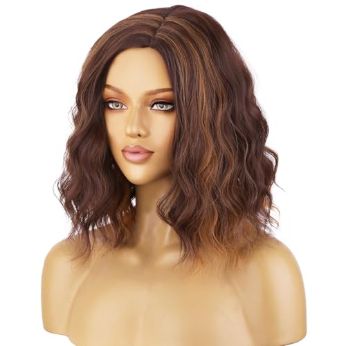 BERON Brown Mixed Wig Short Curly Hair for Daily Cosplay & Parties