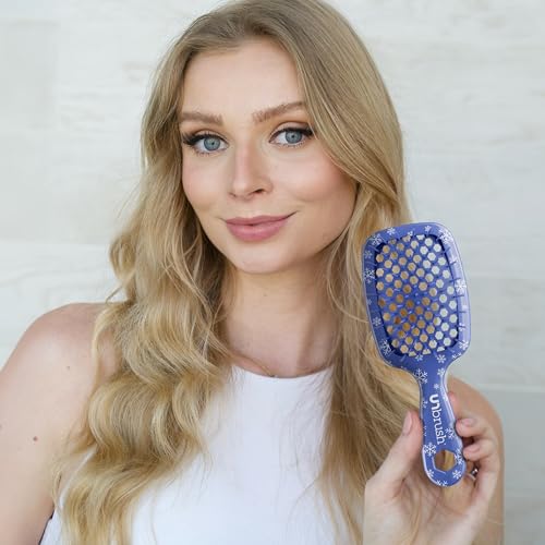 FHI Heat Frosty Blue UNbrush Mini Holiday Detangling Hair Brush - Snowflakes Variant