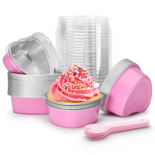 STN Mini Heart Shaped Cake Pans - 50 Pack, 3.5 oz Aluminum Foil