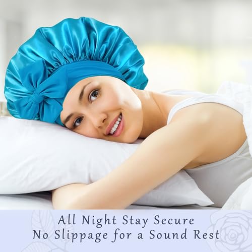 ROYBENS Satin Bonnet with Tie (Set C) - Reversible Silk Sleep Cap for Women, Extra Large