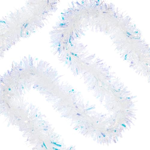 20FT Iridescent Christmas Tinsel Garland - Glittery Holiday Decoration