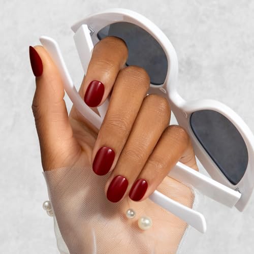 imPRESS No Glue Press On Nails - Maplewood Red, Short Size, Oval Shape (Pack of 2)