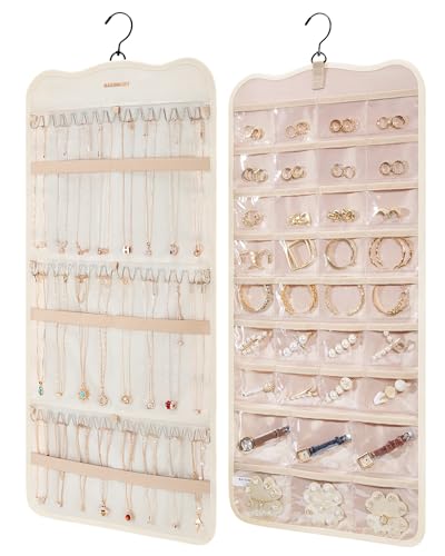 BAGSMART Double-Sided Jewelry Organizer with Hanger - Large Beige