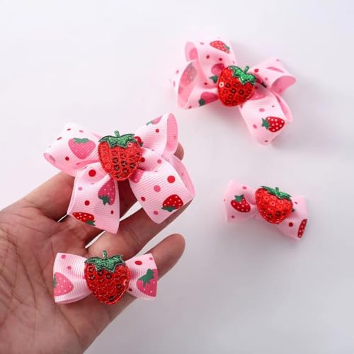 AACKS 4-Pack Little Girls Strawberry Hair Bows & Clips