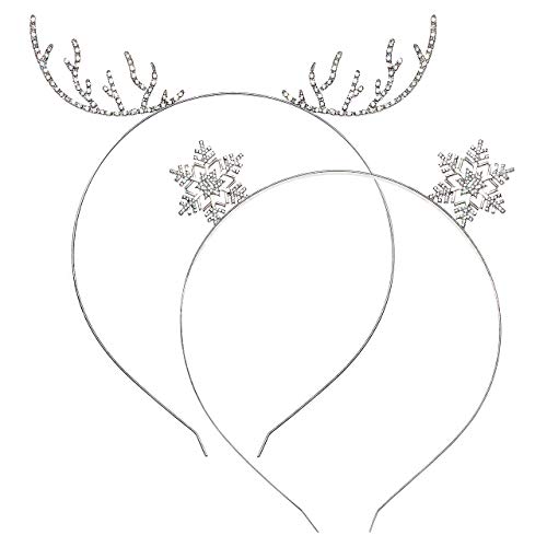Urwomin Silver Christmas Reindeer Antler Headband with Rhinestones - Holiday Snowflake Hair Accessory