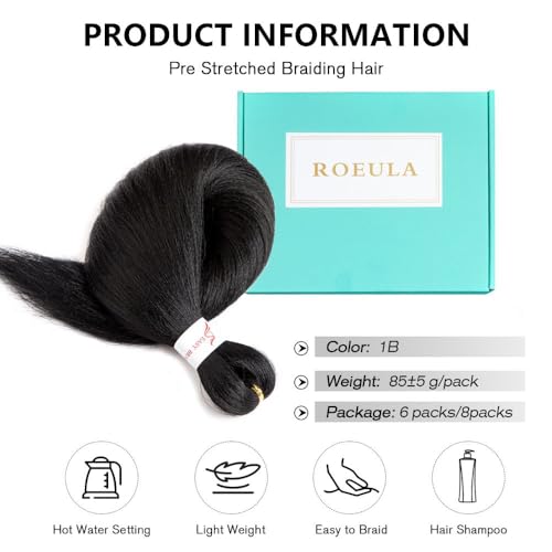 Roeula 14 Inch Pre-Stretched Braiding Hair Extensions - 8 Pack (Black)