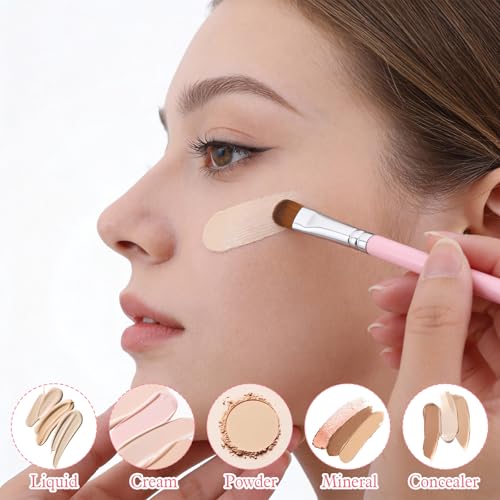 12 Pcs Pink Flat Concealer Brush Set for Eyeshadow & Makeup