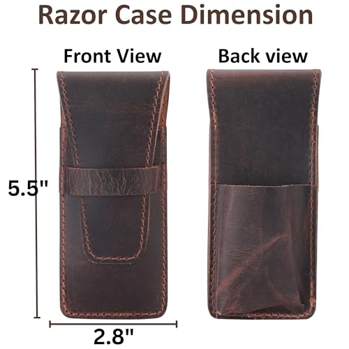CestAntiQ Leather Safety Razor Case for Travel - Handmade Brown Holder