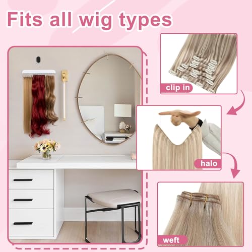 SCUNDA Hair Extension Holder - 2-Pack White Wood Rack for Styling & Storage
