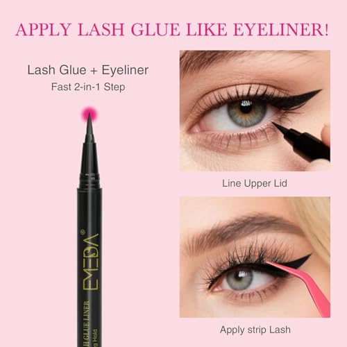 EMEDA 2-in-1 Black Eyelash Glue Pen & Eyeliner - Waterproof, 48H Wear