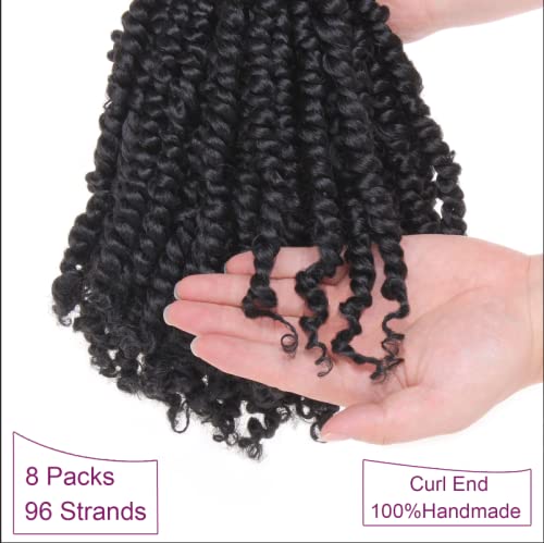 ZRQ 8 Inch Short Passion Twist Crochet Hair - 8 Packs Pre-Twisted Bob Style, 1B#