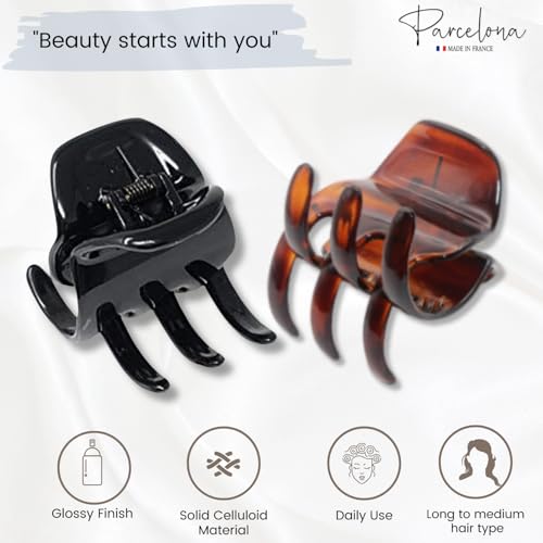 Parcelona French Tortoise Shell Pony Hair Claw Clip - Elegant, No-Slip Grip, 1.75 inch