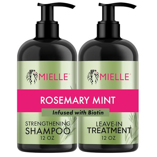 Mielle Organics Rosemary Mint Strengthening Shampoo & Leave-In Conditioner Set - Biotin Infused, 12 oz