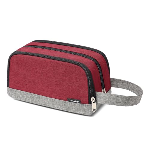 Yeiotsy Small Red Travel Toiletry Bag – Durable Dopp Kit with 3 Compartments