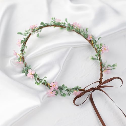 Pink Green Fairy Flower Crown Headband for Women - Floral Hair Accessory