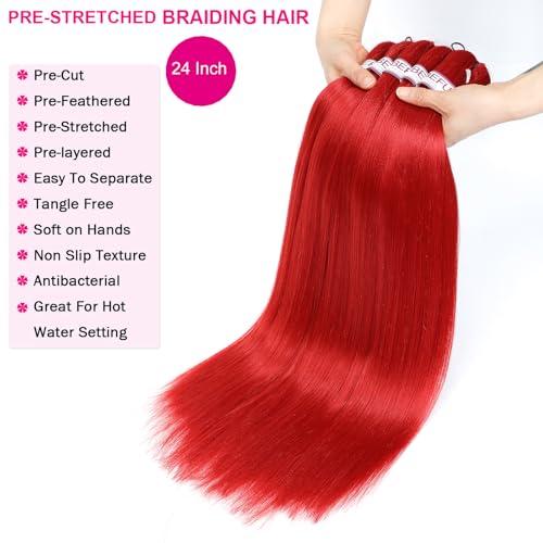 BEFUNNY 30 Inch Pre-Stretched Braiding Hair - 8 Packs Red Synthetic Yaki