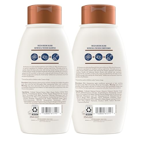 Aveeno Fresh Greens Sulfate-Free Shampoo & Conditioner Set 12oz Pack of 2 for Fine Hair