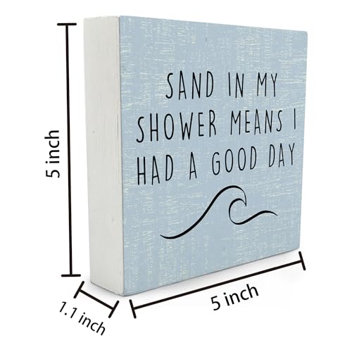 Wooden Box Sign - Beach Theme Bathroom Decor - 5"x5"