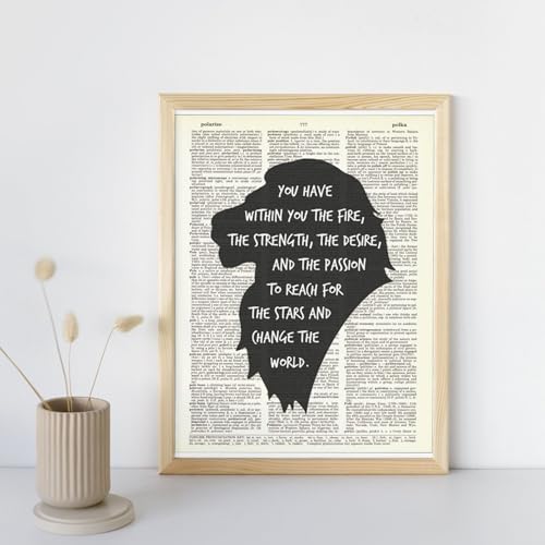 Inspirational Lion Quote Wall Art Print on Vintage Dictionary Page
