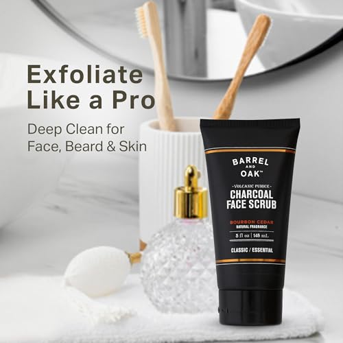 Barrel & Oak Charcoal Face Scrub for Men - Deep Exfoliating 5 oz