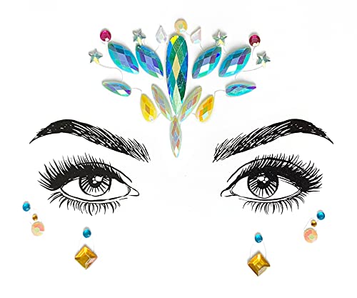 8 Pcs Mermaid Face Gems Glitter Stickers No.02 for Rave & Festivals