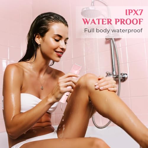 Mpotmiy 2-in-1 Electric Bikini Trimmer for Women - Dual Head Electric Razor, Waterproof Painless Shaver, Pubic Hair Trimmer for Private Area & Body Hair, Gifts for Women, Pink