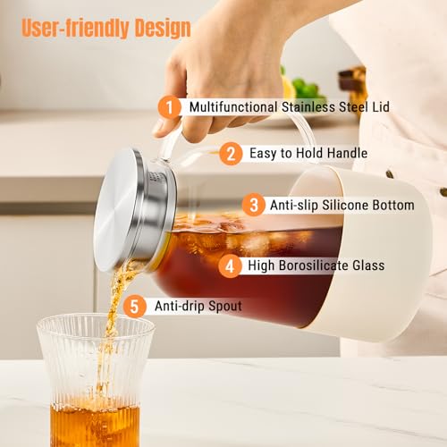 PARACITY 61 oz Glass Pitcher with Lid - Heat Resistant Carafe