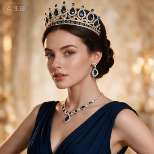 Peacock Blue Crystal Tiara Crown for Women - Bridal Headband