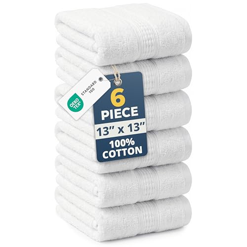 LANE LINEN 6-Piece 100% Cotton Washcloth Set - Soft & Absorbent 13x13