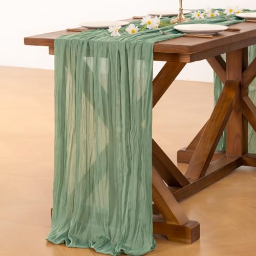 Sage Green Cheesecloth Table Runner - 10FT Rustic Gauze for Weddings