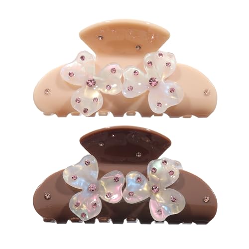 HAIMEIKANG Flower Acrylic Hair Claw Clips for Women - 3.54” Medium, Non-Slip, Strong Hold, Stylish Accessory, Coffee+Khaki Set