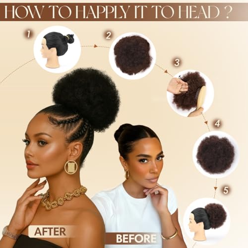 KISANOF 4-Inch Afro Puff Drawstring Ponytail - 100% Brazilian Human Hair