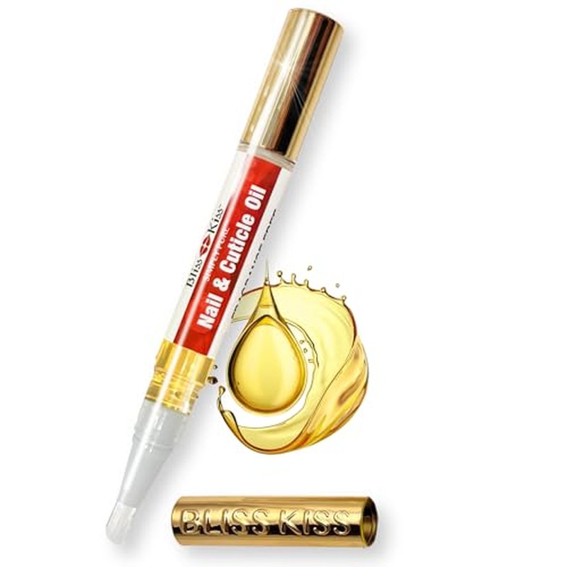 Bliss Kiss Fragrance Free Nail Oil Cuticle Pen with Vitamin E & Jojoba - Nail Strengthener Nail Growth Serum for Brittle Peeling Breaking Thin Nails