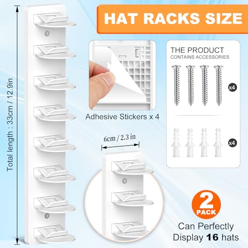 Fododo Hat Organizer - 2 Pack Wall-Mount Rack for Baseball Caps