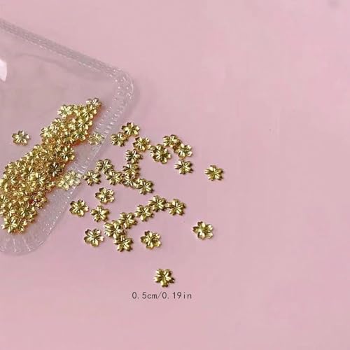 100pcs Gold Flower Nail Charms - Alloy Blossom Decorations