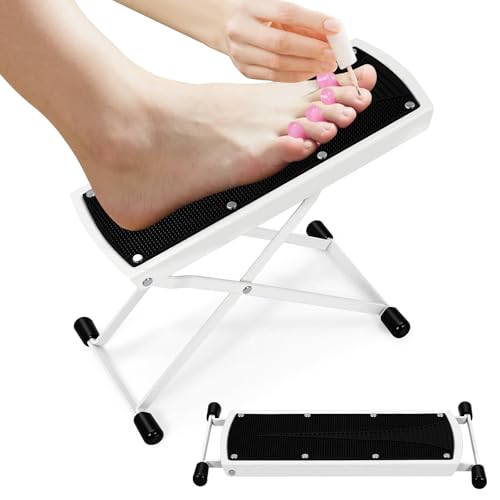 Neotidy Adjustable Pedicure Foot Rest, Foldable Non-Slip Metal Stool - White