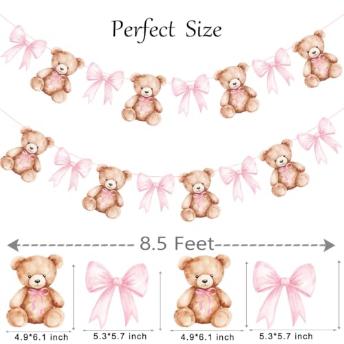 We Can Bearly Wait Teddy Bear Banner Set with Pink Bow - 2PCS Baby Shower Decorations