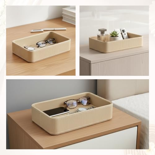 PU Leather Desk Organizer Tray - Modern Nightstand Storage