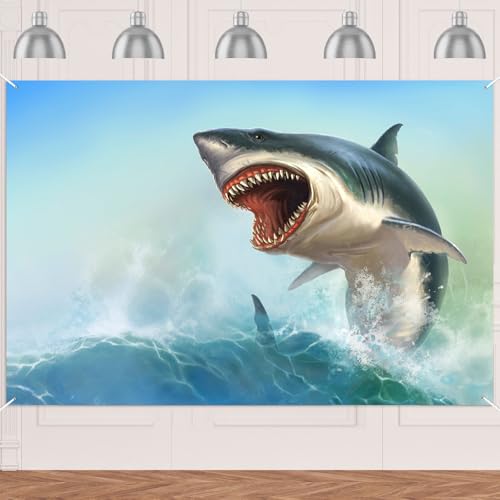 Great White Shark Banner Backdrop - Realistic Ocean Decor 71x47"