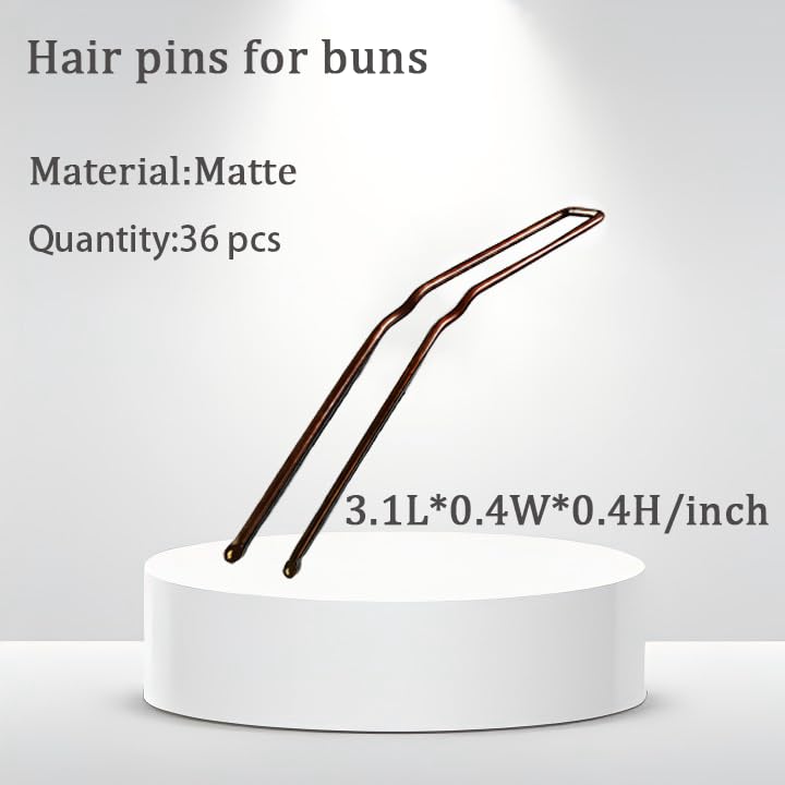 36 Pcs U-Shaped Hair Pins, 3-Inch Brown Bobby Pins for Buns and Updos