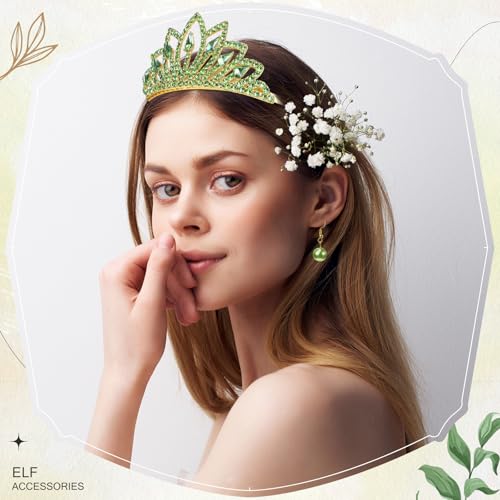 Green Princess Tiara Jewelry Set for Costumes Halloween Role Play Women