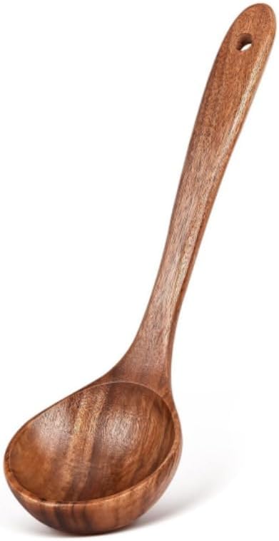 Wooden Ladle - Long Handle Cooking Spoon for Soup & Serving | Durable Kitchen Utensil