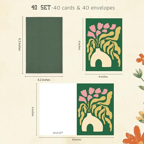 40 Pack Floral Greeting Cards with Envelopes - Blank Note Cards for Any Occasion