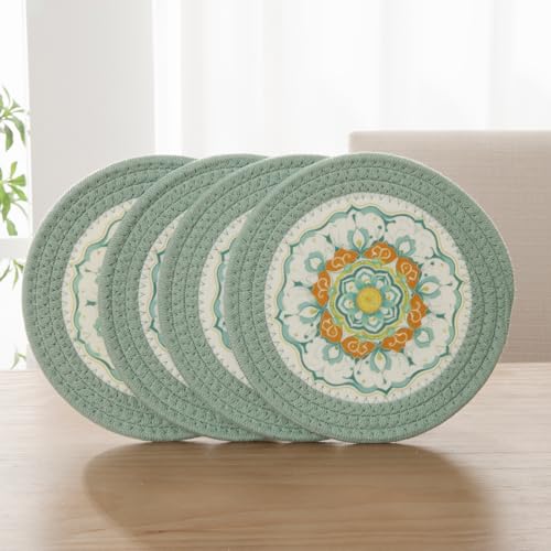 SHACOS Sage Green Cotton Trivet Mats - 8 Inch, 4 Pack