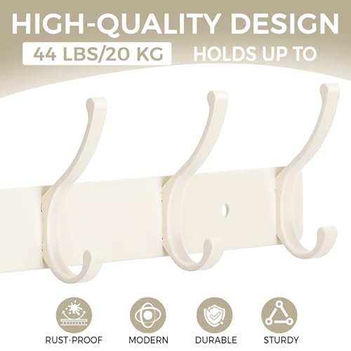 Dntorx Wall-Mounted Coat Rack Hooks - 2 Pack with 6 Double Hooks for Entryway & Bathroom