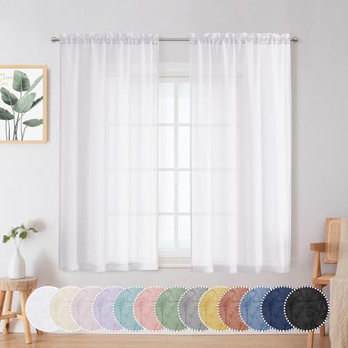 Chyhomenyc Crushed Sheer White Curtains - 54 Inch, 2 Panels