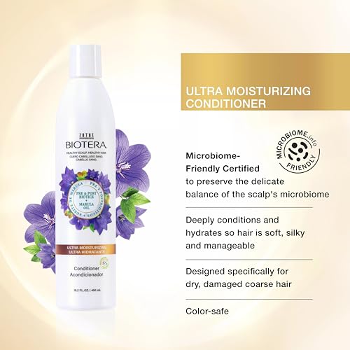 Biotera Ultra Moisturizing Conditioner 3oz for Dry Damaged Hair with Coconut & Marula Oil - Deep Hydration, Softness, Shine - Vegan & Sulfate-Free